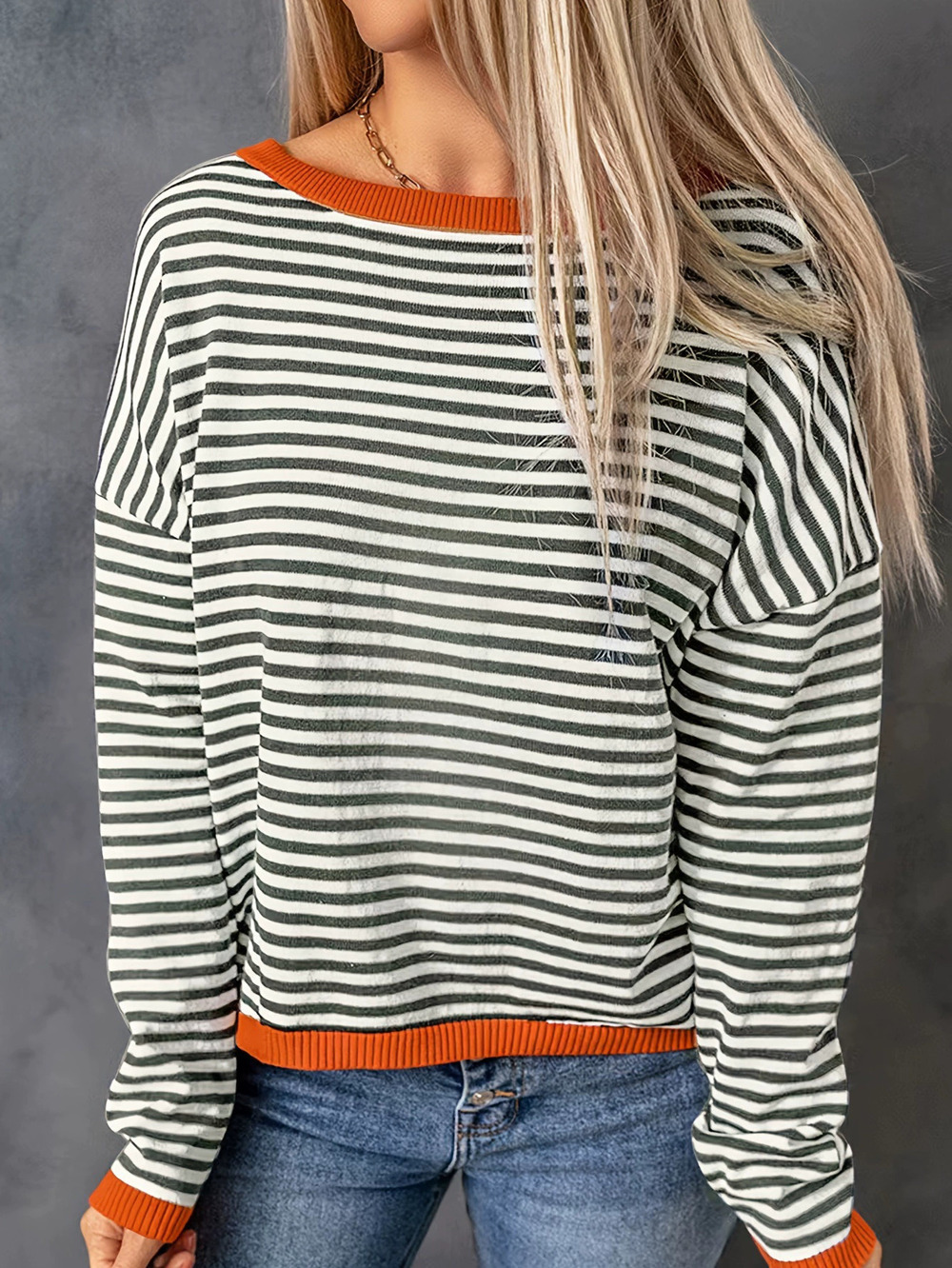 ZARA Womens Striped Color Block Long Sleeve Crew Neck Top Fall Winter